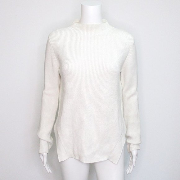 Zara Knit Funnel Neck Ribbed Sweater Angled Hem Small - Picture 1 of 6